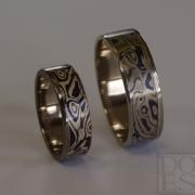 Mokume-gane trouwringen "Icewater"