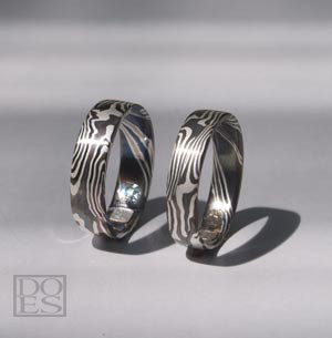 Mokume-gane wedding rings "black-white"